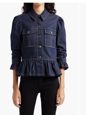 Cinq à Sept Delanie Dark Indigo Denim Peplum Jacket